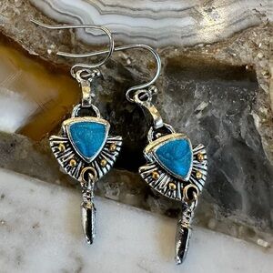 3026 Artistic Silver and Blue Dangle Earrings